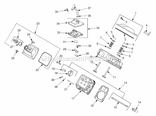 Cylinder Head, Valves And Breather Diagram and Parts List for GT3235 14A-692-710 Cub Cadet Lawn Tractor